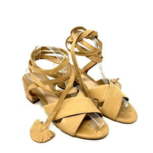 Brian Atwood Astor Camel Nubuck Lace Up‎ Tie Sandals Size US 8.5